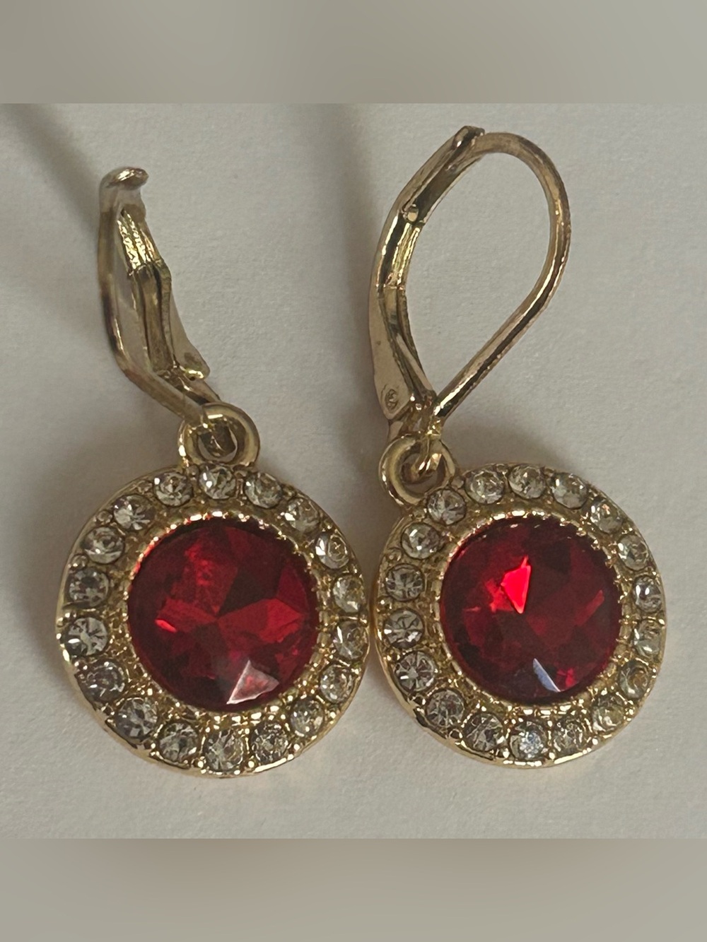 Vintage Monet Ruby Red Crystal Halo Necklace & Earring Set - Picture 11 of 15